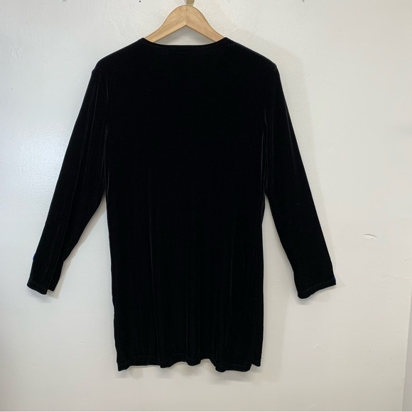 Susan Graver Black Velvet Duster Medium  Button Up Stretch Holiday Goth Classic - Picture 3 of 9